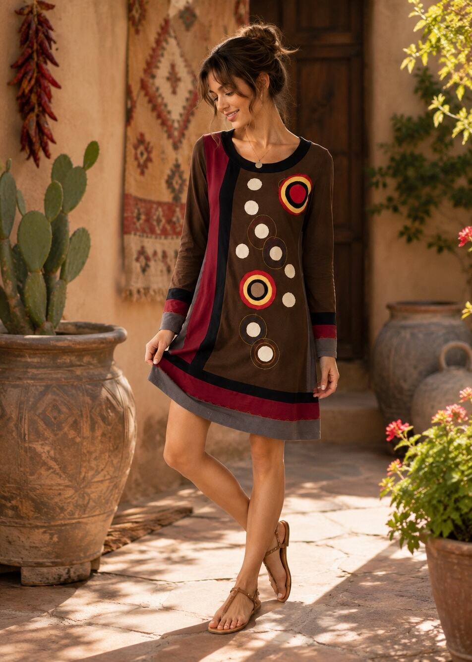 Collection Royal Nepal Cotton Artisan Boho Tunic Dress Medium
